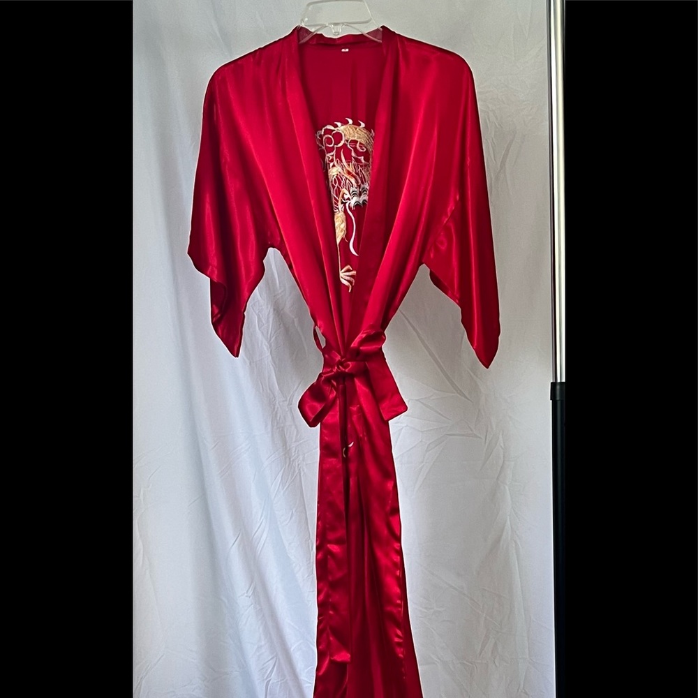 Red silk robe with a dragon on the back